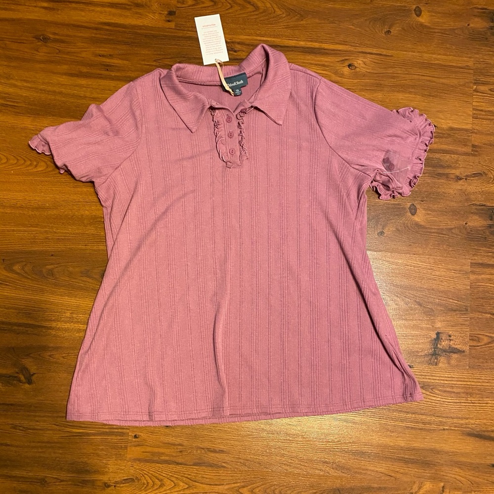 Brand new -Mod Cloth polo blouse with ruff…